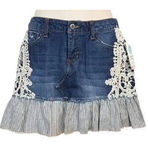 ARIZONA Refashioned Upcycled Distressed Denim Blue Jean Skirt - Girl's 16